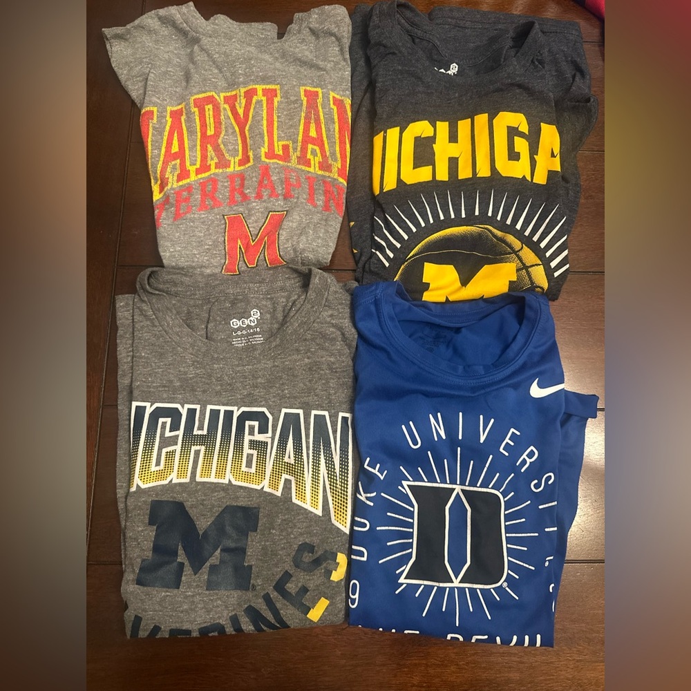 3 tees and 1 tank - Maryland tank, 2 Michigan tee and 1 Duke (Nike and gen2)